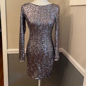 AIDAN MADDOX Silver Sequin Dress 0